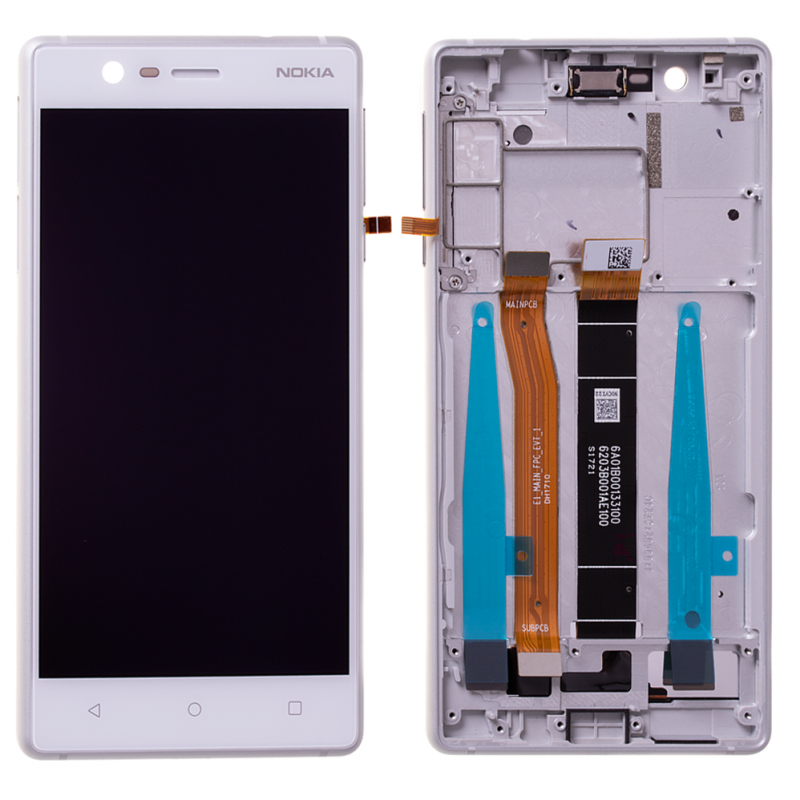 Bloc Ecran Blanc avec vitre et LCD prémontés sur châssis pour NOKIA 3 / 3 Dual sim Photo 1