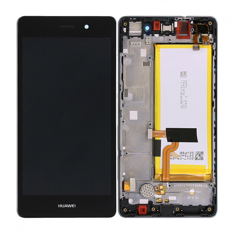 Bloc Ecran Noir COMPLET prémonté + batterie sur chassis pour Huawei P8 LITE