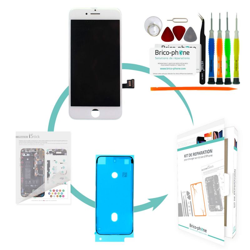 Kit de réparation Brico-phone avec écran BLANC iPhone 7 PREMIUM Pré assemblé