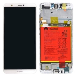 Ecran Blanc COMPLET prémonté sur châssis + batterie pour Huawei P Smart photo 1