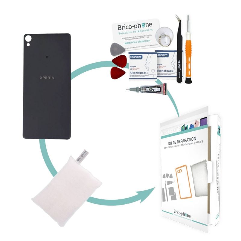 Kit pour remplacer la vitre arrière Noire Sony Xperia XA / XA Dual