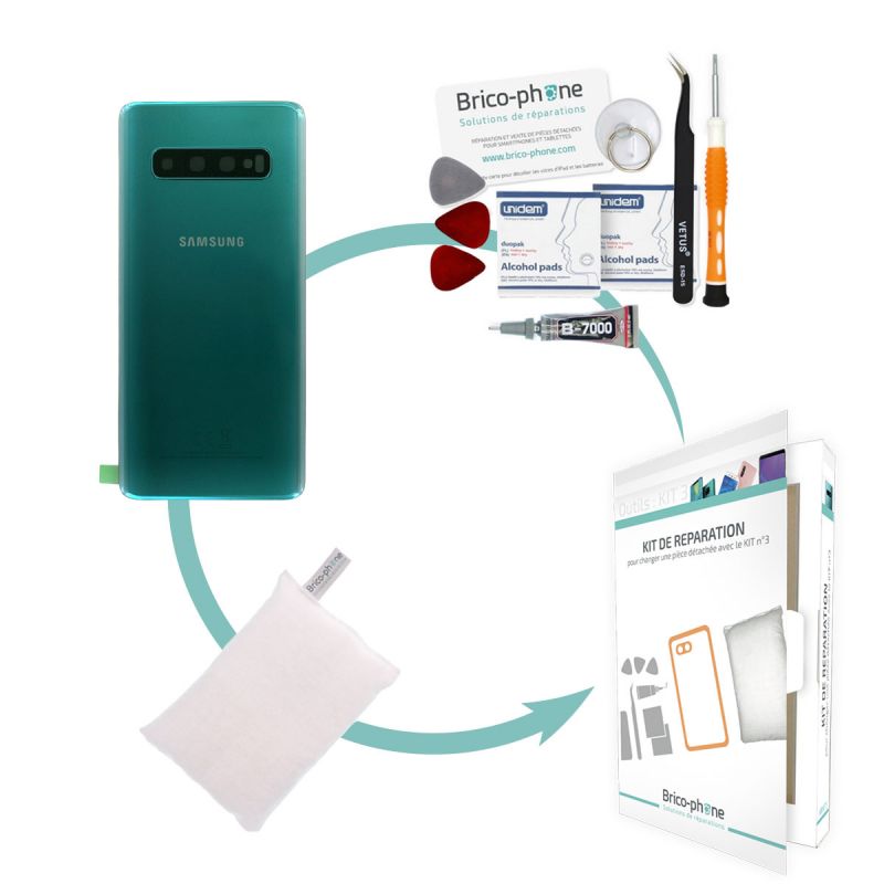 Kit de réparation Vitre arrière d'origine Samsung Galaxy S10 Vert Prisme