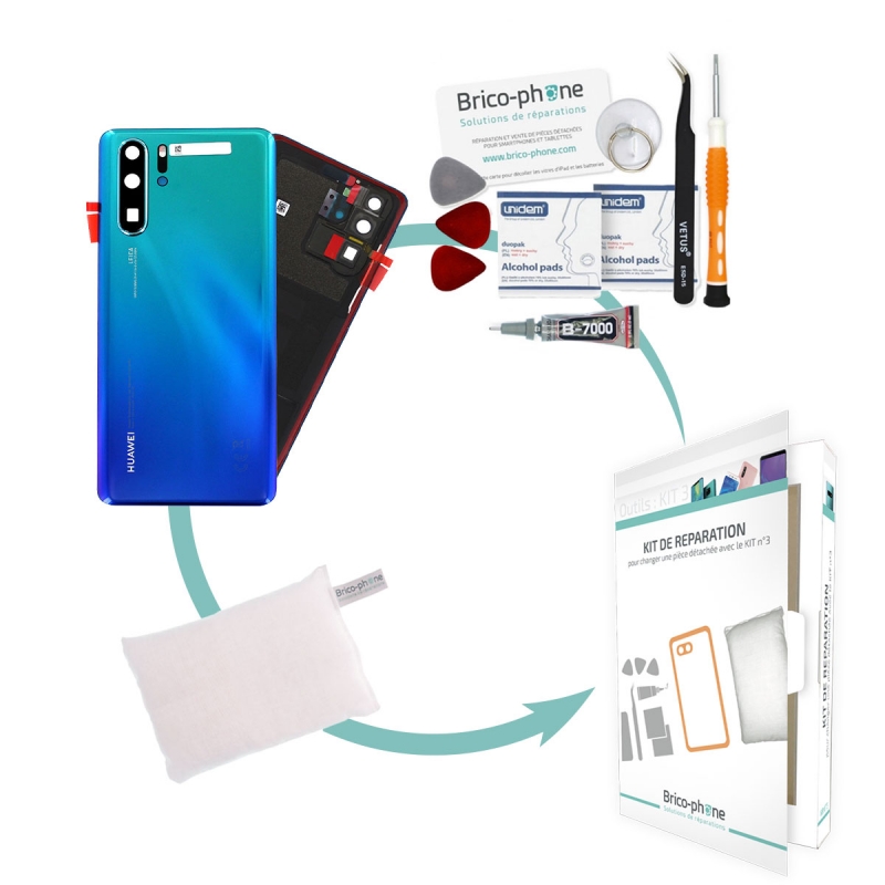 Kit de remplacement Vitre arrière Bleue Aurora pour Huawei P30 Pro