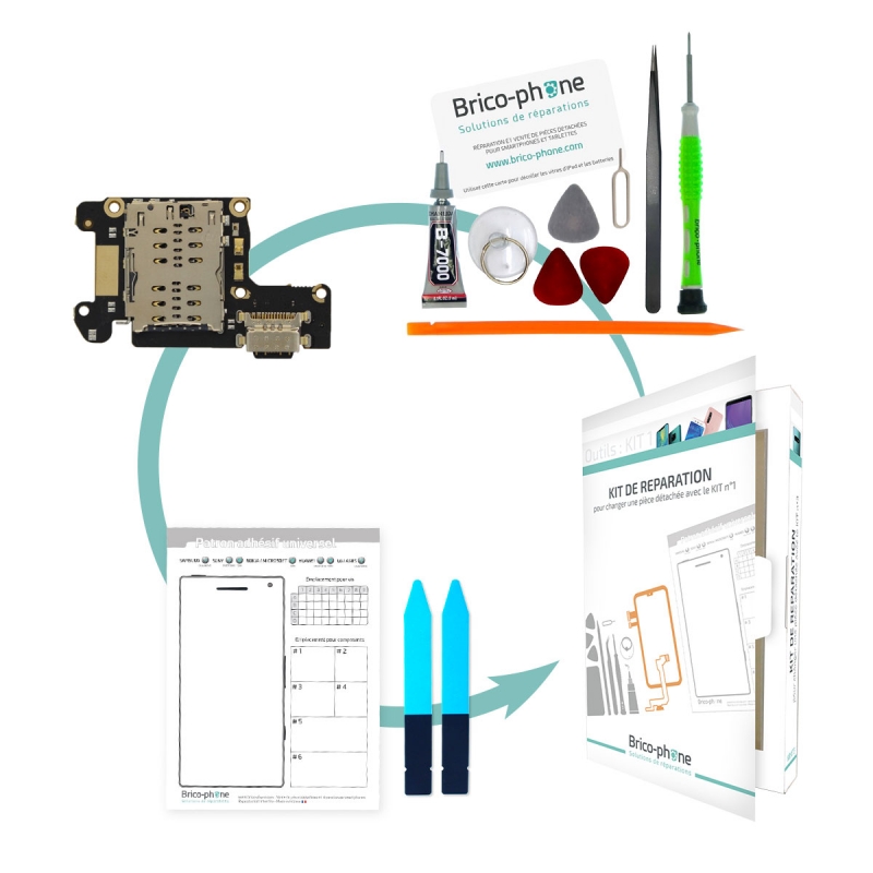 Kit pour changer le connecteur de charge USB Type-C et lecteur SIM pour Xiaomi Mi 9T et Mi 9T Pro