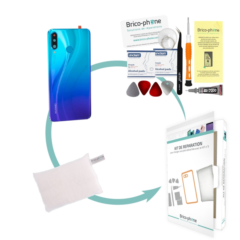 Kit de remplacement Vitre arrière d'origine avec lecteur d'empreintes pour Huawei P30 Lite Bleu Paon